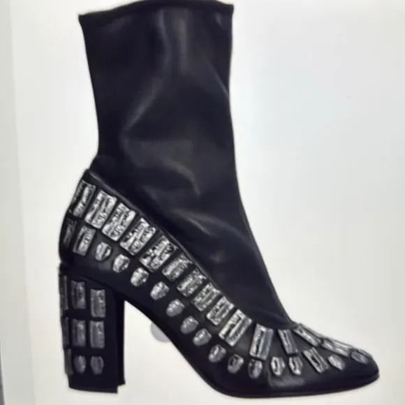 Samuel Faili Black Crushed Velvet  Studded Ankle Boots 9.5 Orig.1025 New