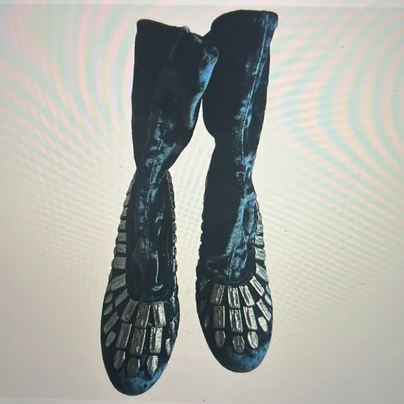 Samuel Faili Black Crushed Velvet  Studded Ankle Boots 9.5 Orig.1025 New
