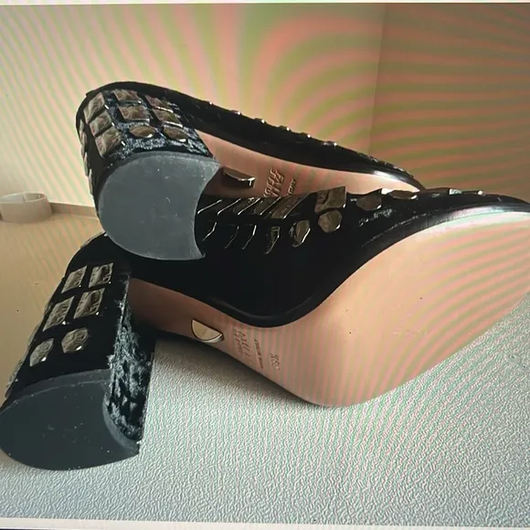 Samuel Faili Black Crushed Velvet  Studded Ankle Boots 9.5 Orig.1025 New
