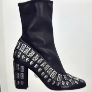 Samuel Faili Black Crushed Velvet  Studded Ankle Boots 9.5 Orig.1025 New