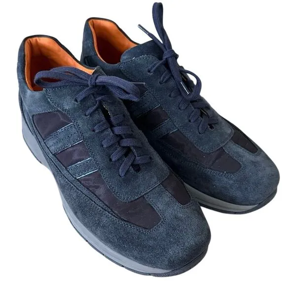 Santoni Boys Shoes Suede Low Top Lace Up Sneakers Navy Blue Size 6.5 Activewear
