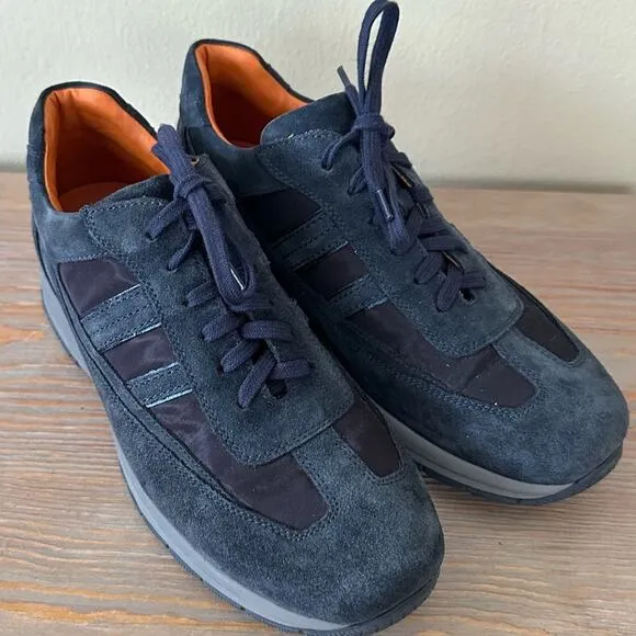 Santoni Boys Shoes Suede Low Top Lace Up Sneakers Navy Blue Size 6.5 Activewear