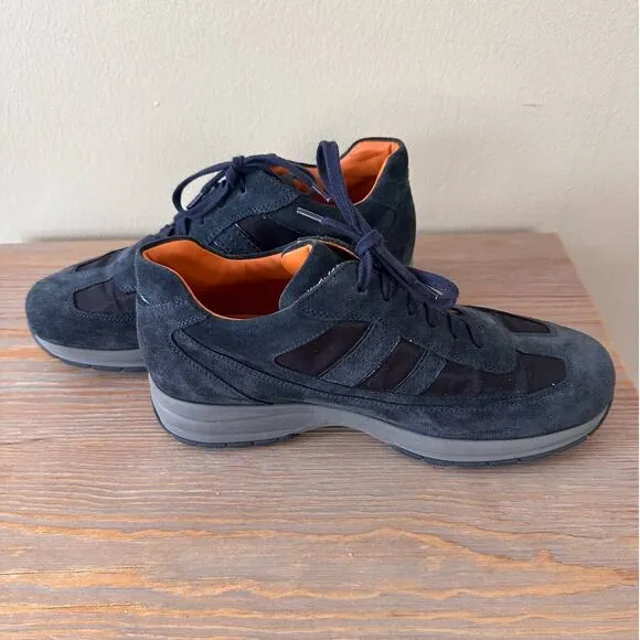 Santoni Boys Shoes Suede Low Top Lace Up Sneakers Navy Blue Size 6.5 Activewear