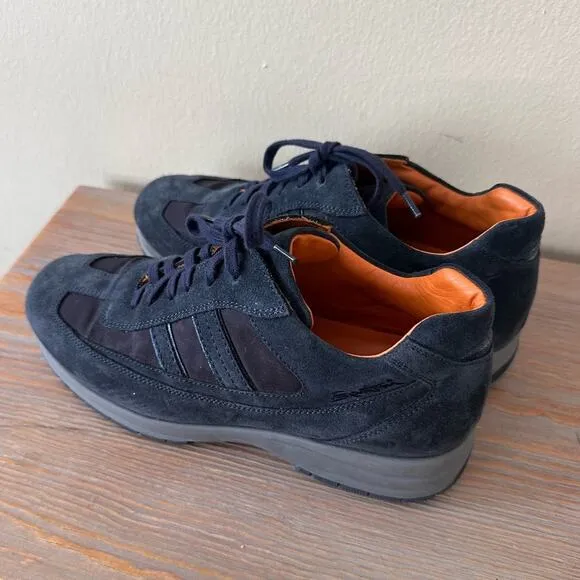 Santoni Boys Shoes Suede Low Top Lace Up Sneakers Navy Blue Size 6.5 Activewear