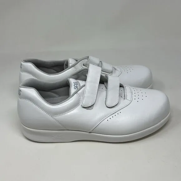 SAS Me Too Shoes Womens 10 W Wide White Leather Hook Loop Straps Comfort Casual