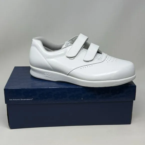 SAS Me Too Shoes Womens 10 W Wide White Leather Hook Loop Straps Comfort Casual