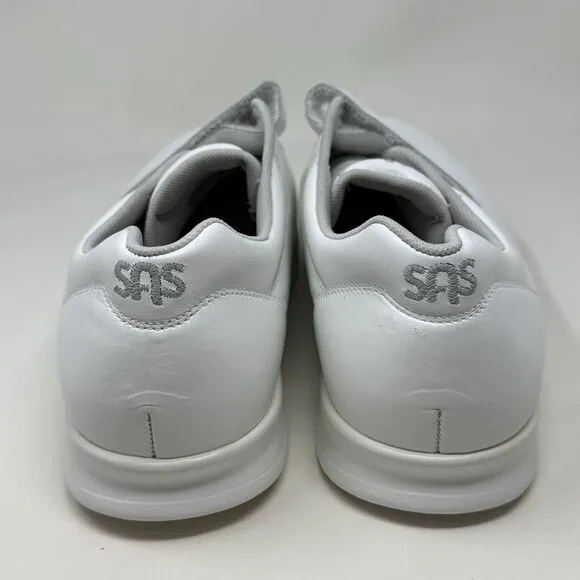 SAS Me Too Shoes Womens 10 W Wide White Leather Hook Loop Straps Comfort Casual
