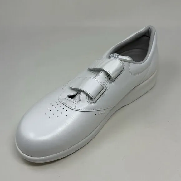 SAS Me Too Shoes Womens 10 W Wide White Leather Hook Loop Straps Comfort Casual