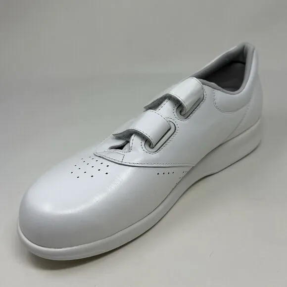 SAS Me Too Shoes Womens 10 W Wide White Leather Hook Loop Straps Comfort Casual