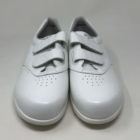 SAS Me Too Shoes Womens 10 W Wide White Leather Hook Loop Straps Comfort Casual