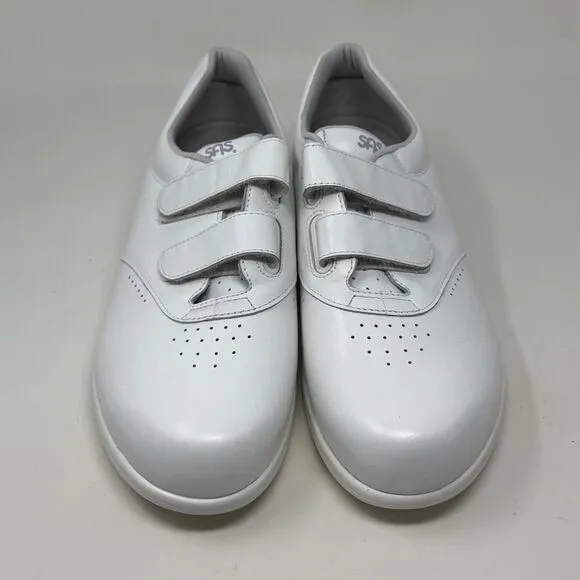 SAS Me Too Shoes Womens 10 W Wide White Leather Hook Loop Straps Comfort Casual