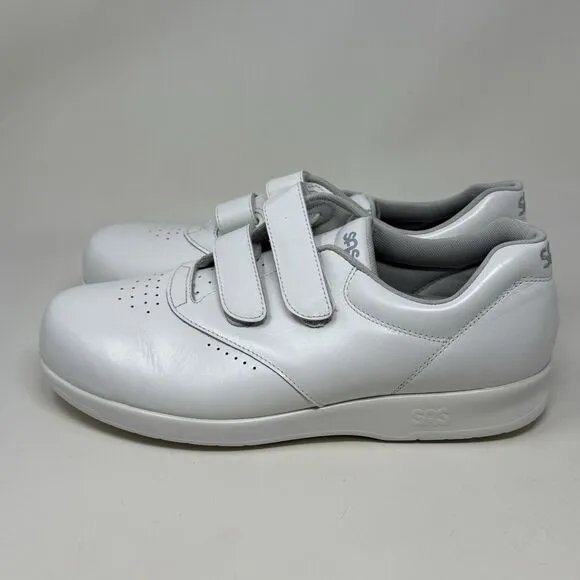 SAS Me Too Shoes Womens 10 W Wide White Leather Hook Loop Straps Comfort Casual