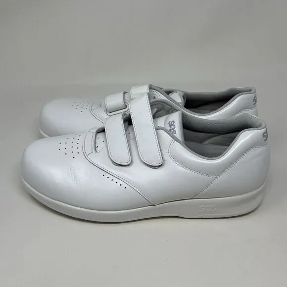 SAS Me Too Shoes Womens 10 W Wide White Leather Hook Loop Straps Comfort Casual