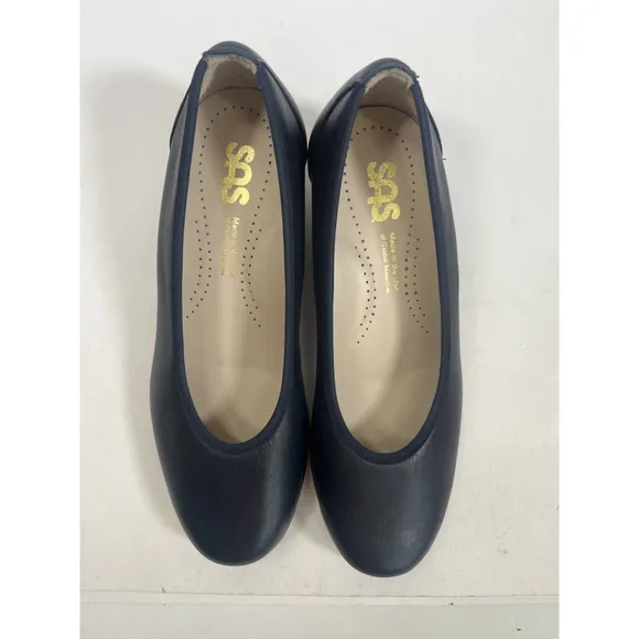 SAS Womens Navy Blue Pump Slip On Shoe Size 7.5 Wide Low Block Heel Milano