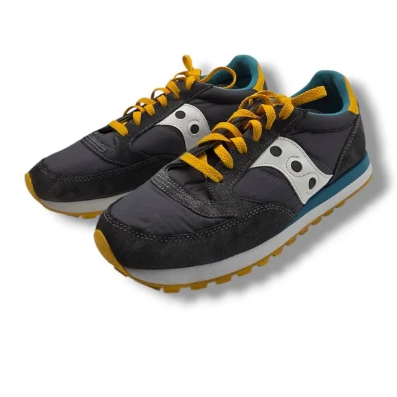 Saucony Jazz Original Sneakers Mens 9.5 Charcoal Gold Suede Running