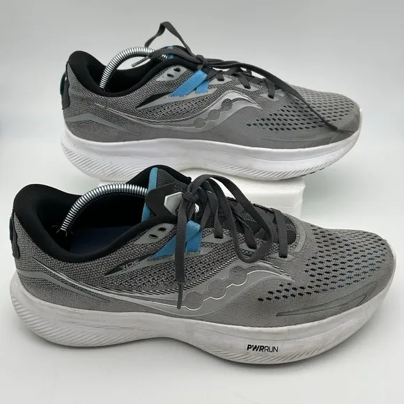 Saucony Ride 15 Mens Size 11 Gray White Blue Athletic Running Shoes Sneakers
