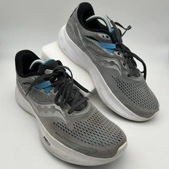 Saucony Ride 15 Mens Size 11 Gray White Blue Athletic Running Shoes Sneakers