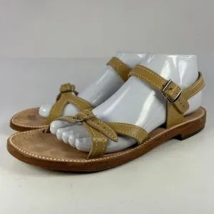 Scholl Gladiator Sandals US 9 M Tan Beige Leather Buckle Slingback Flat Shoes
