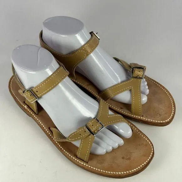 Scholl Gladiator Sandals US 9 M Tan Beige Leather Buckle Slingback Flat Shoes