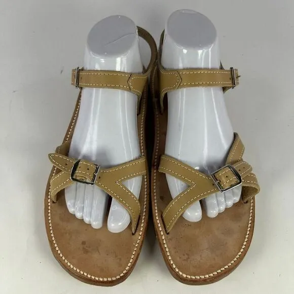 Scholl Gladiator Sandals US 9 M Tan Beige Leather Buckle Slingback Flat Shoes