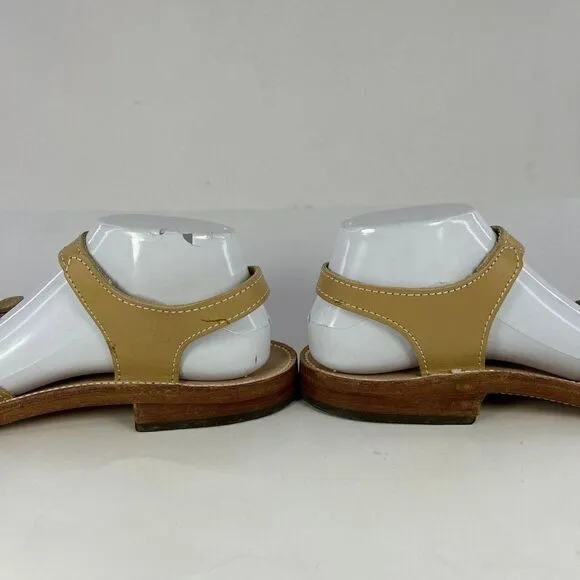 Scholl Gladiator Sandals US 9 M Tan Beige Leather Buckle Slingback Flat Shoes