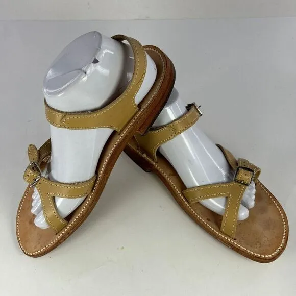 Scholl Gladiator Sandals US 9 M Tan Beige Leather Buckle Slingback Flat Shoes