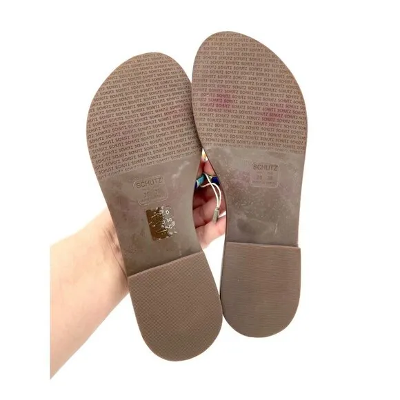 Schutz Colorful Pink Tassels Strappy Slip On Shoes Flat Sandal Sz 38 EU NIB