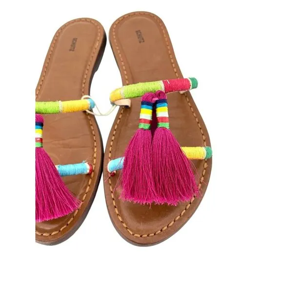Schutz Colorful Pink Tassels Strappy Slip On Shoes Flat Sandal Sz 38 EU NIB