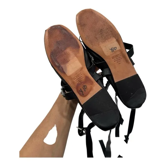 SCHUTZ   LACE UP LEATHER FLAT Chain-Embellished Women's Shoes size 8.5 B