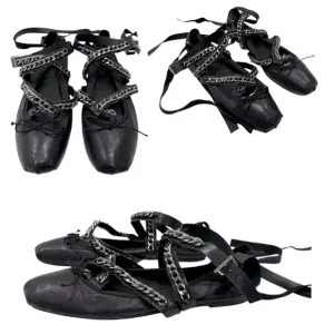 SCHUTZ   LACE UP LEATHER FLAT Chain-Embellished Women's Shoes size 8.5 B