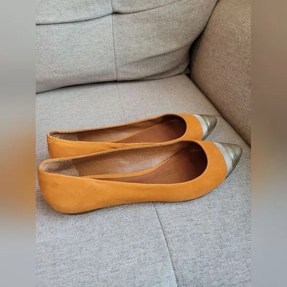 SCHUTZ Sofie Silver Cap Toe Suede Ballet Flats Shoes Copper Orange Office Size 9