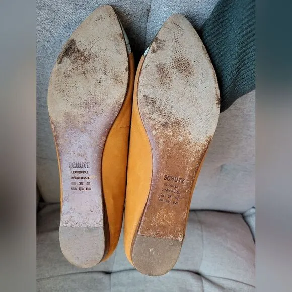 SCHUTZ Sofie Silver Cap Toe Suede Ballet Flats Shoes Copper Orange Office Size 9