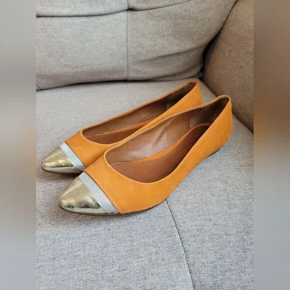 SCHUTZ Sofie Silver Cap Toe Suede Ballet Flats Shoes Copper Orange Office Size 9