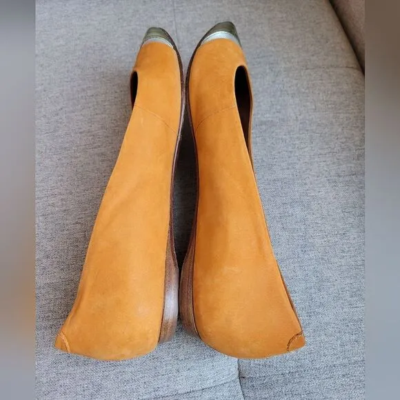 SCHUTZ Sofie Silver Cap Toe Suede Ballet Flats Shoes Copper Orange Office Size 9