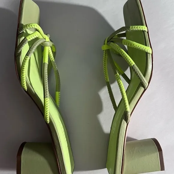 Schutz strappy leather lime green block made Brazil heeled sandals shoes Size 7B