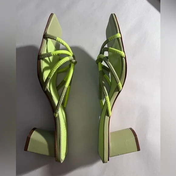 Schutz strappy leather lime green block made Brazil heeled sandals shoes Size 7B