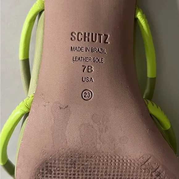 Schutz strappy leather lime green block made Brazil heeled sandals shoes Size 7B