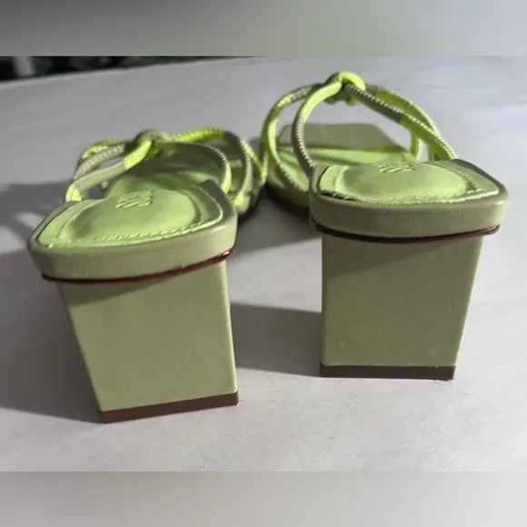 Schutz strappy leather lime green block made Brazil heeled sandals shoes Size 7B