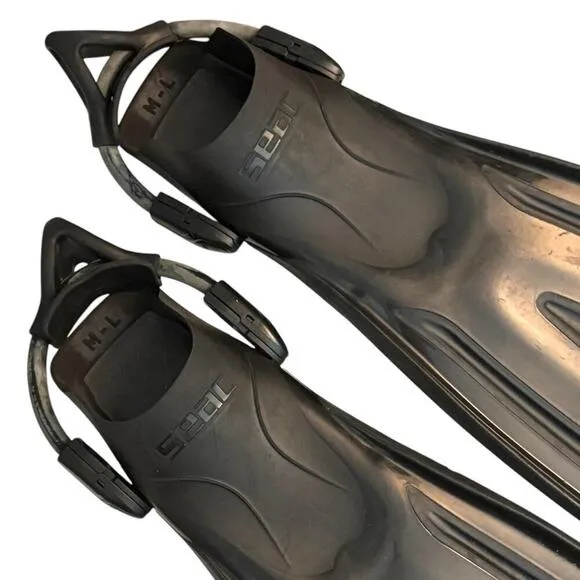 SEAC Propulsion Scuba Diving Open Heel Fins Black Size M-L (US Men's 9-10)