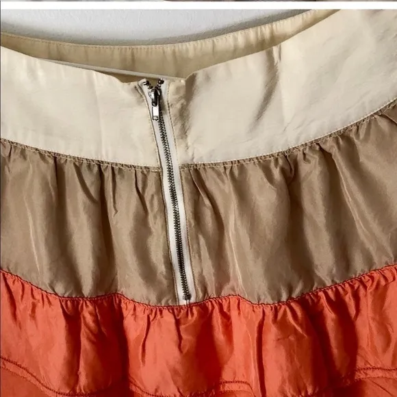 See By Chloe 100% Silk Ruffled mini Skirt orange beige cream
