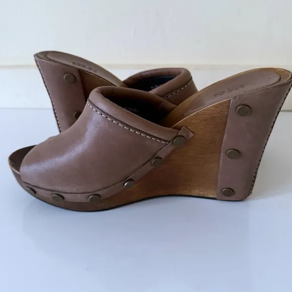 See by Chloe Wood Heel Wedge Leather Brown Shoes EU 39