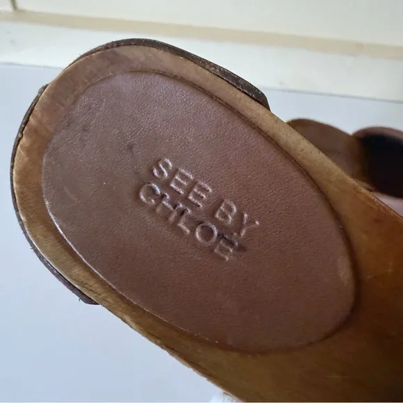 See by Chloe Wood Heel Wedge Leather Brown Shoes EU 39