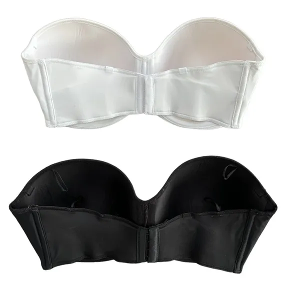 Sexy Smooth Strapless Bra Set Padded Natural Lift Support Black White Size 38DD