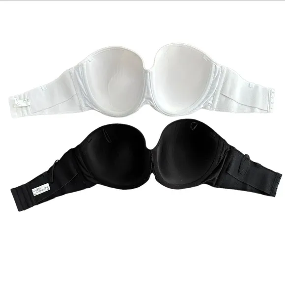 Sexy Smooth Strapless Bra Set Padded Natural Lift Support Black White Size 38DD