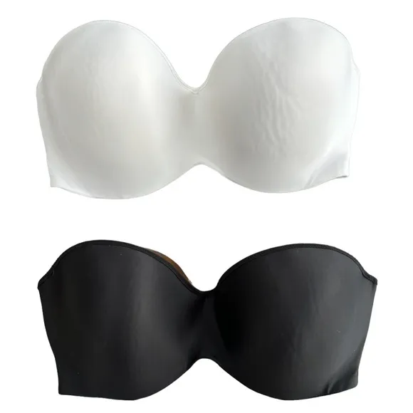 Sexy Smooth Strapless Bra Set Padded Natural Lift Support Black White Size 38DD
