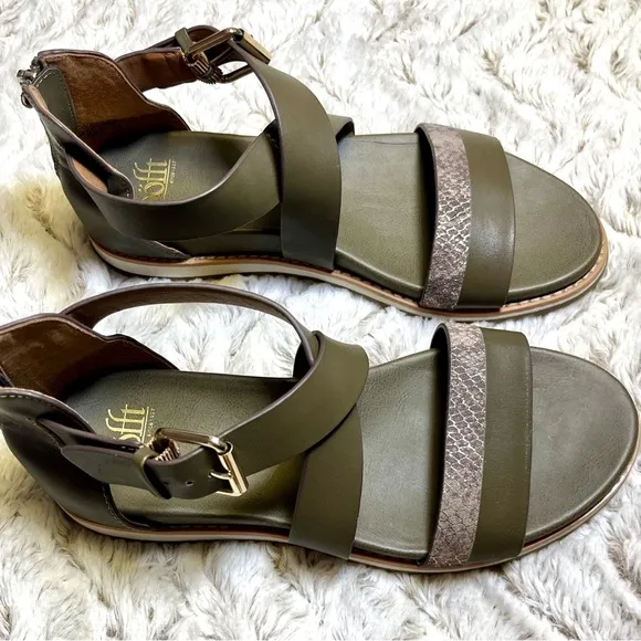 Söfft Women’s Forella Leather Strappy Comfort Sandals in Olive Green Size 8