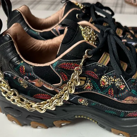 Skechers Black Jungle D-Lites 1.0 Cheetah Gold Chain Sneakers NWOT 10 *Sample*