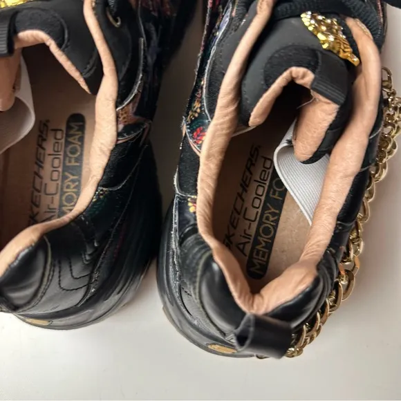 Skechers Black Jungle D-Lites 1.0 Cheetah Gold Chain Sneakers NWOT 10 *Sample*