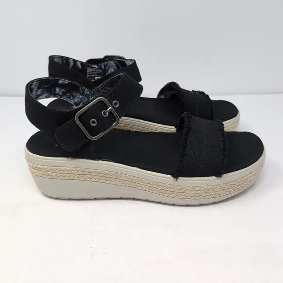 SKECHERS BOBS Platform Sandal Womens 9.5 Black Frayed Fabric Vegan NEW NWOB