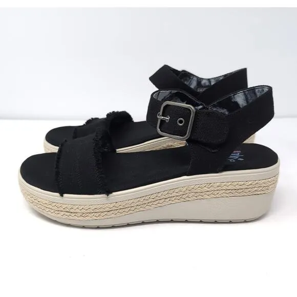 SKECHERS BOBS Platform Sandal Womens 9.5 Black Frayed Fabric Vegan NEW NWOB